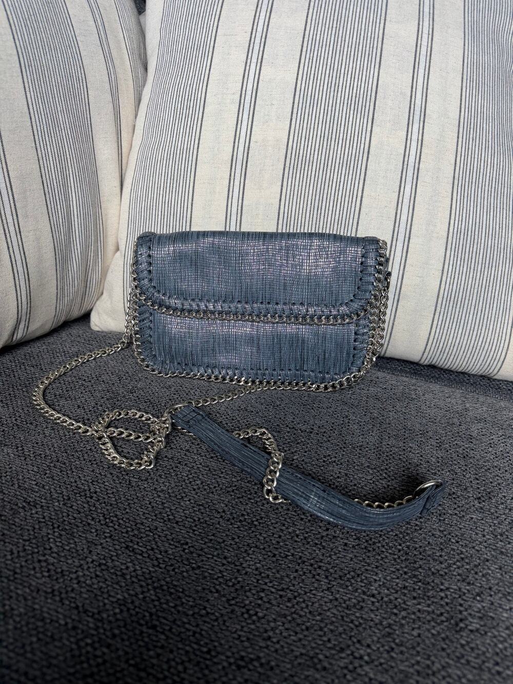 Sondra Roberts Squared Metallic Blue Gunmetal Trim Crossbody